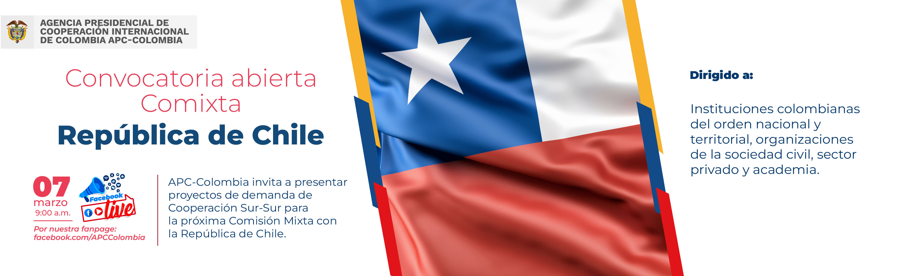  Imagen de invitación al Facebook Live para resolver dudas de la Comixta entre Colombia y Chile el martes siete de marzo a las nueve de la mañana