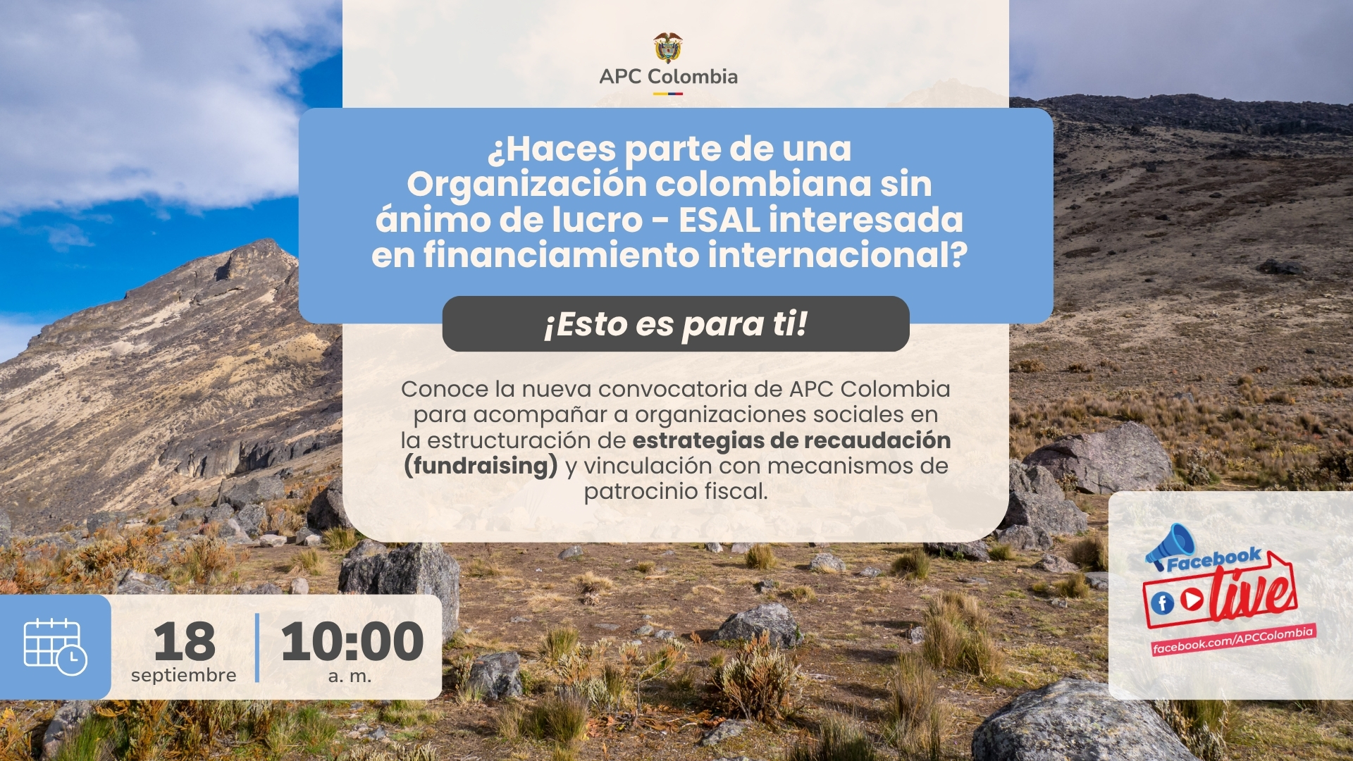 Conoce la nueva convocatoria de APC Colombia para acompañar a organizaciones sociales en lo estructuración de estrategias de recaudación (fundraising) y vinculación con mecanismos de patrocinio fiscal.