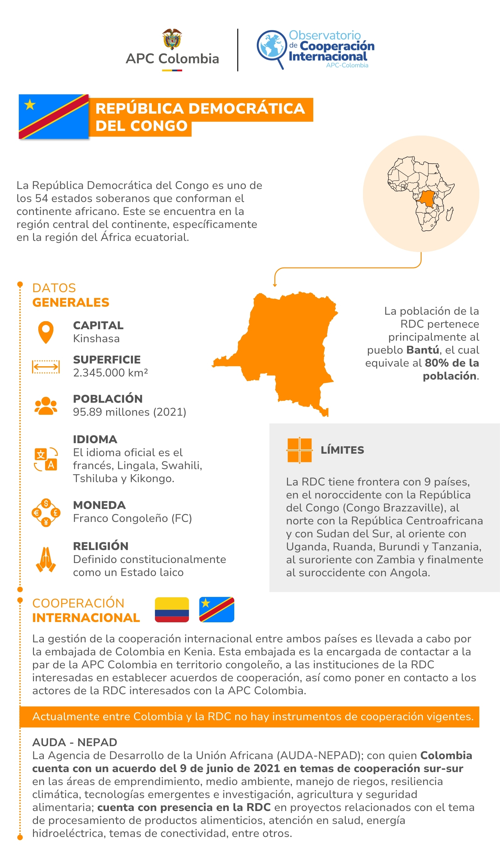 La República Democrática del Congo es uno de los 54 estados soberanos que conforman el continente africano