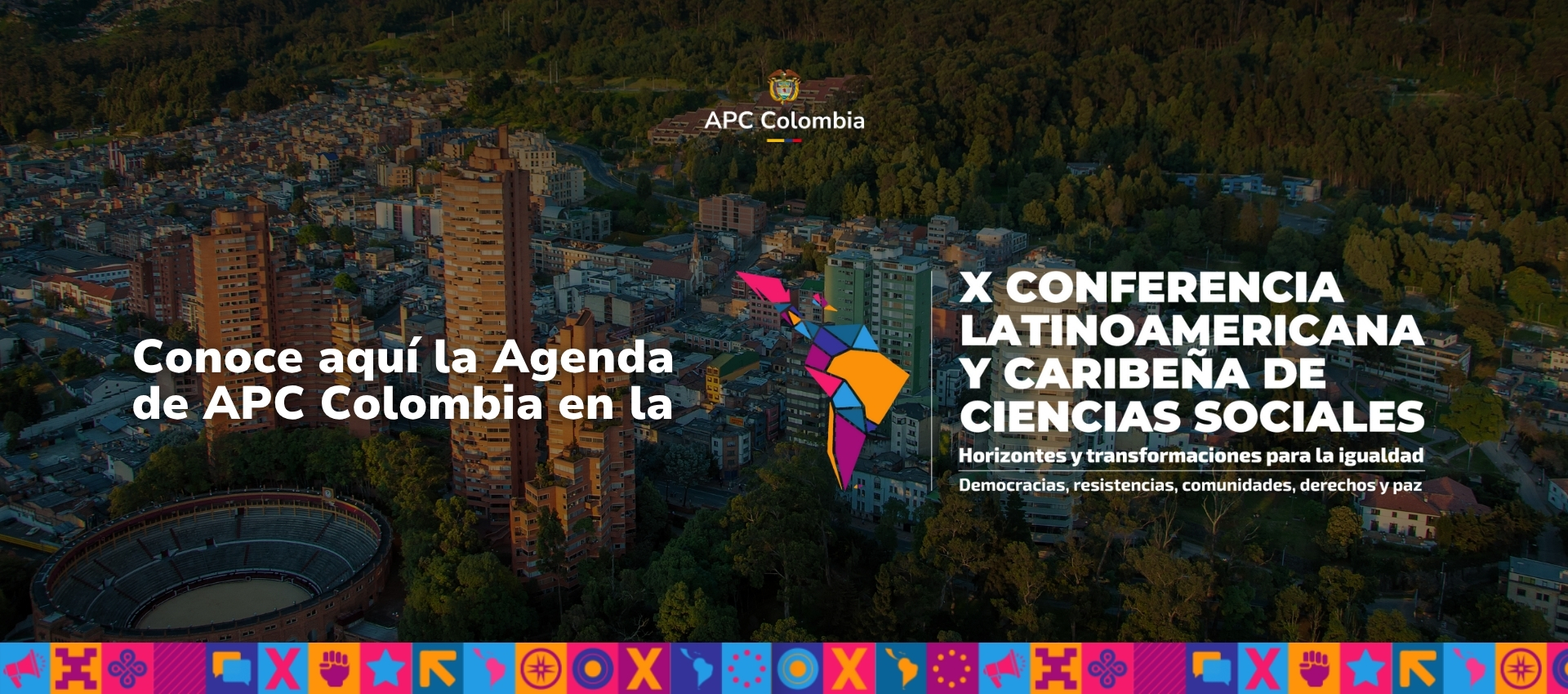 Una foto de Bogotá, en el medio el titulo de la noticia, arriba en el medio el logo de APC Colombia