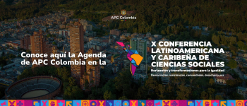 Una foto de Bogotá, en el medio el titulo de la noticia, arriba en el medio el logo de APC Colombia