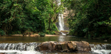 Fotografía de un paisaje con cascada y rio