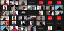 Imagen con pantallazo de la reunión virtual del taller con los rostros de los participantes