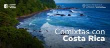 Portada con los logos institucionales de APC Colombia en donde se ve una zona costera de Costa Rica y un texto que dice "Comixta con Costa Rica"