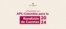 Fondo blanco, letras rojas: "Prepárate con APC Colombia para la Rendición de Cuentas 2024
